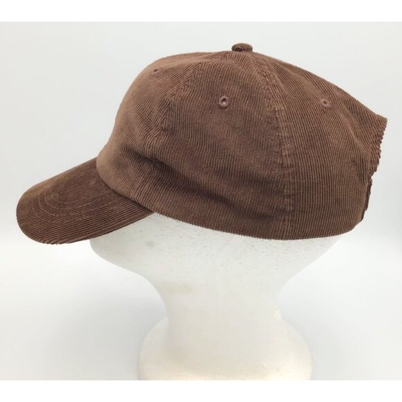Young Girl Holding a Skull Corduroy Hat Brown Adjustable Strap Gothic Eerie Cap - Picture 5 of 8
